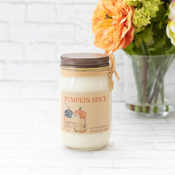 Pumpkin Spice Scented Candle in a Country Glass Jar with Metal Lid Oily Blends