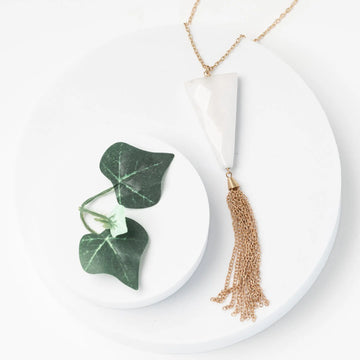 Pure White natural Stone Triangle Pendant Long Necklace Judson