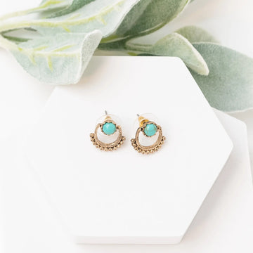 Refined Antique Gold-tone Turquoise Stone earrings Judson