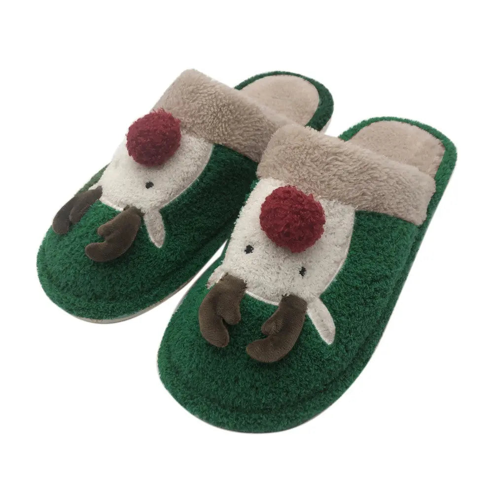 Reindeer with a Red Nose Slide on Slippers - Green Judson