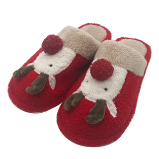 Reindeer with a Red Nose Slide on Slippers - Red Judson