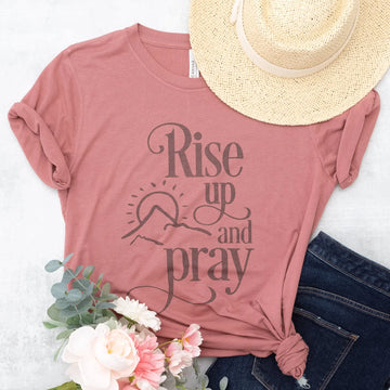 Rise Up and Pray Graphic Tee Dusty Mauve with Short Sleeves Rockledge Designs