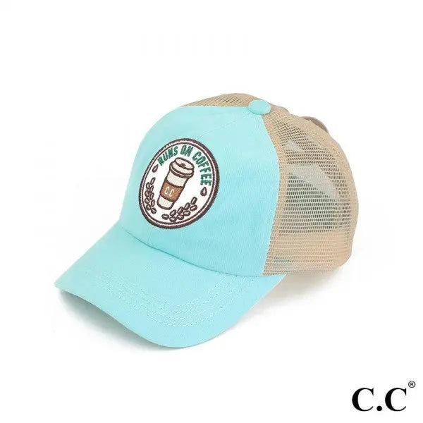Runs on Coffee Mesh Criss Cross Ponytail Friendly Baseball Caps Judson