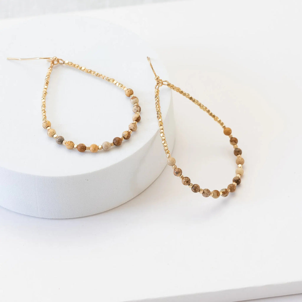 Simple Jasper Beaded Teardrops Earrings with Golden Accents Judson