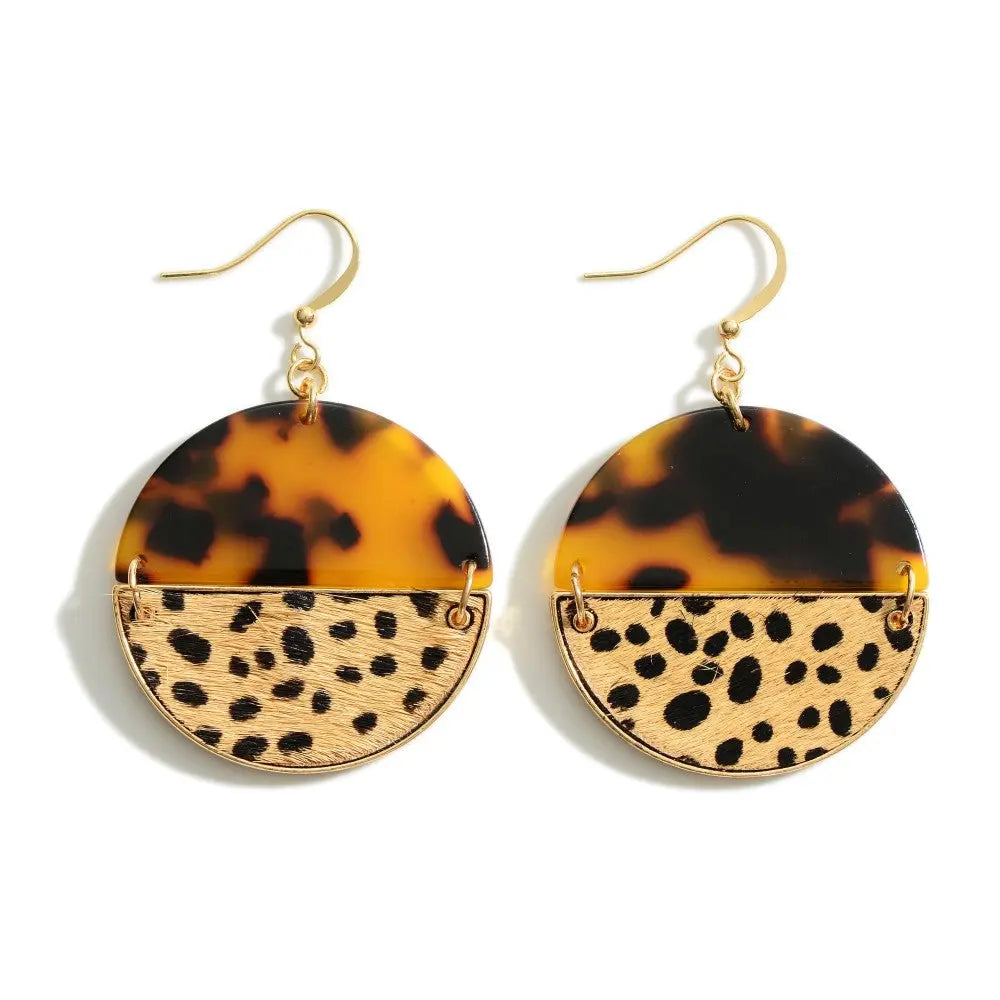 Speckled Genuine Leather Cheetah Print and Tortoise Circle earrings Judson