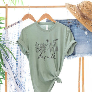 Stay Wild Light Green Short Sleeve Graphic Tee Judson