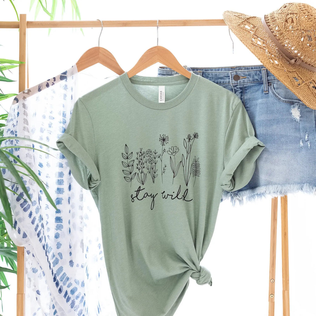 Stay Wild Light Green Short Sleeve Graphic Tee Judson