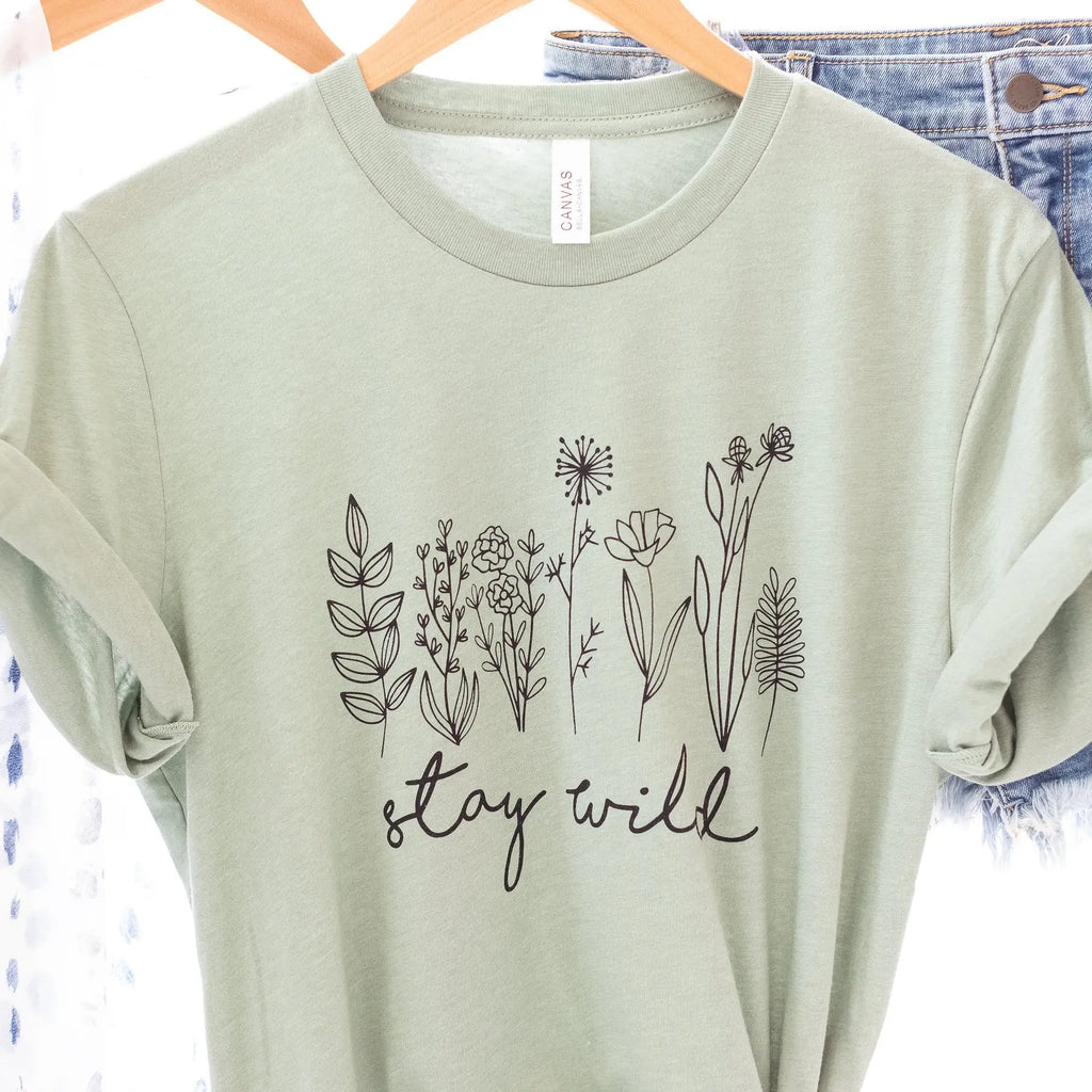 Stay Wild Light Green Short Sleeve Graphic Tee Judson