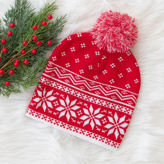 Traditional Nordic Snowflake Beanie with Pom Pom Top Judson