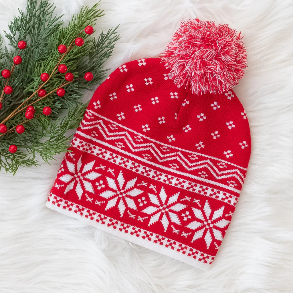 Traditional Nordic Snowflake Beanie with Pom Pom Top Judson