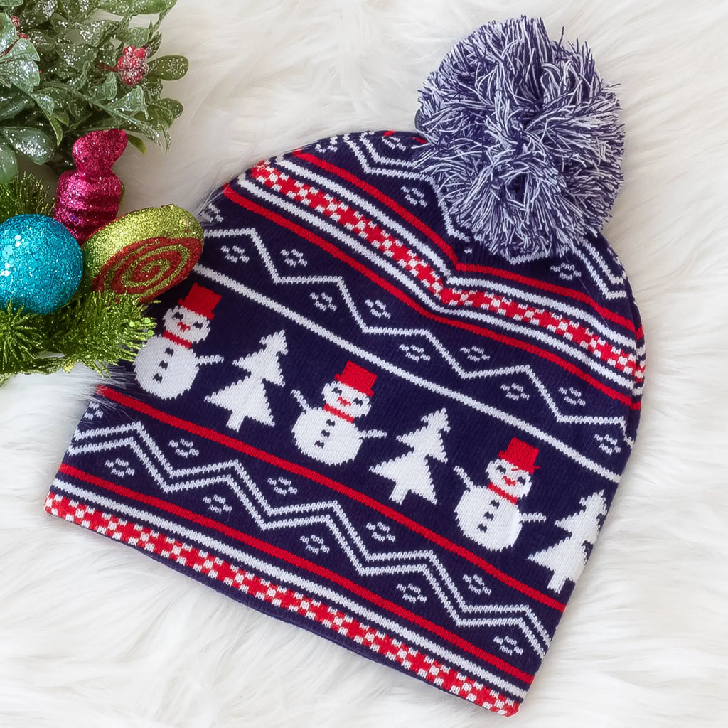 Traditional Nordic Snowman Beanie with Pom Pom Top Judson