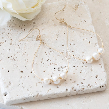 Triple Pearl Gold-tone Earring in Wire Tear Drop Style Judson