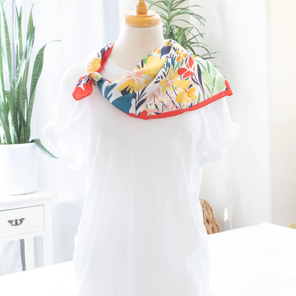 Tropical Floral Print Satin Scarf in Red Neck Length Wrap Judson