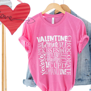 Valentine's Day Montage Graphic Tee with Short Sleeve in Bright Pink Mud & Grace