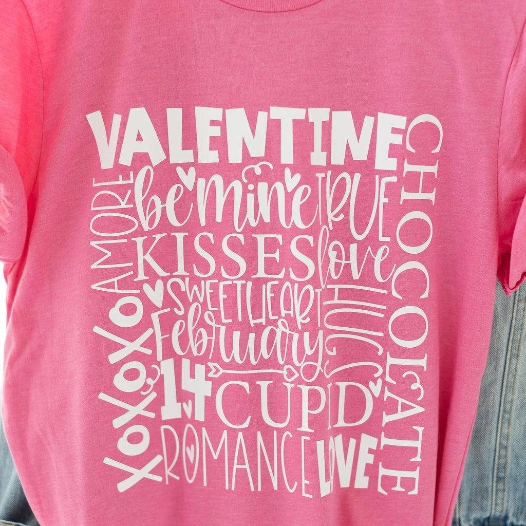 Valentine's Day Montage Graphic Tee with Short Sleeve in Bright Pink Mud & Grace