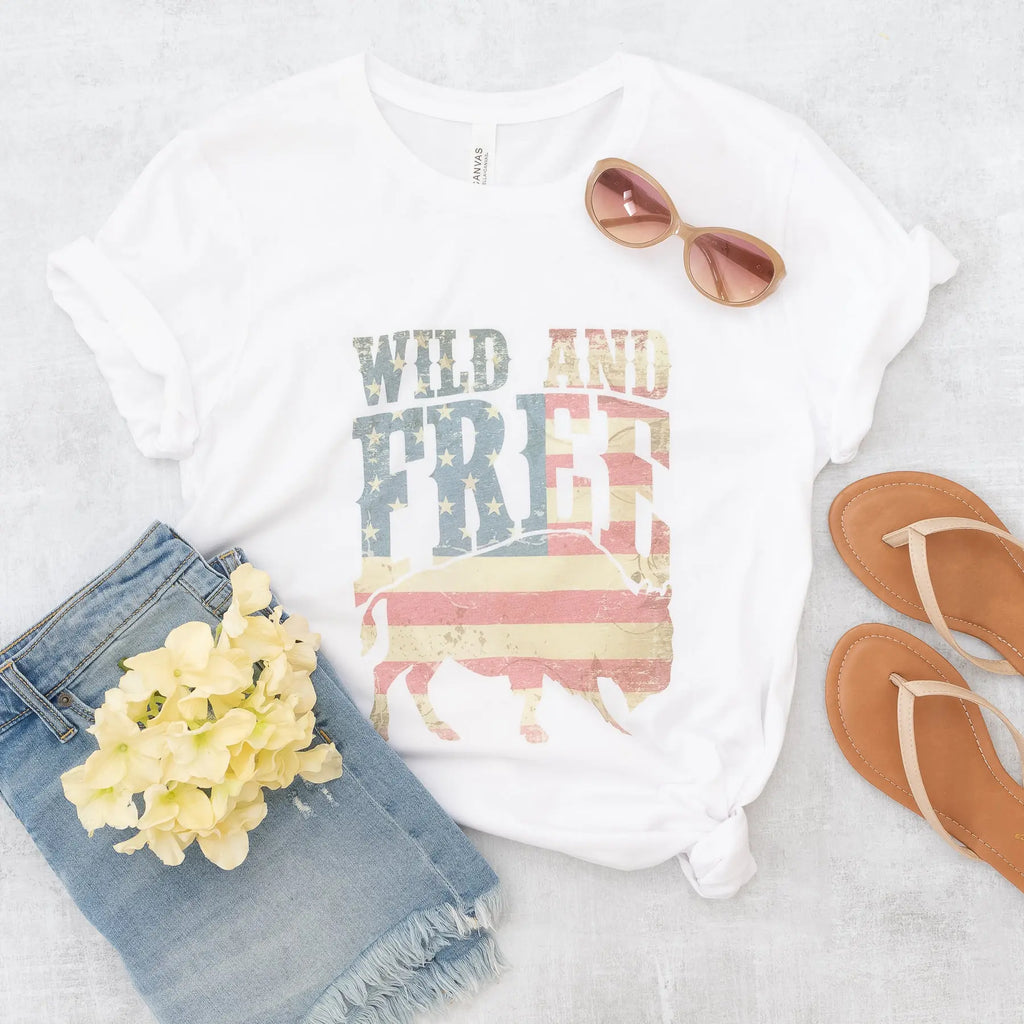 Wild & Free Graphic Tee in White with Short Sleeves Rockledge Designs
